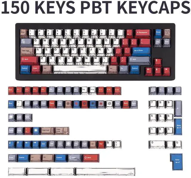 Alt view image 2 of 5 - TIMSEKER Graffiti Style PBT Keycaps, 150 Keys Anime-Inspired Custom Keycap Set, Cherry Profile Dye Sub Key Caps for 60%/65%/75%/100% Mechanical Keyboard, Compatible with Cherry MX Switches