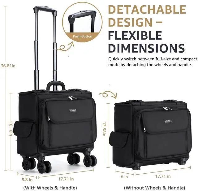 Alt view image 3 of 5 - Tonyeee Rolling Laptop Bag 15.6 Inch Water Resistant Rolling Laptop Briefcase on Wheels Computer Bag Laptop Case for Work Travel Business Men Women, Black,New