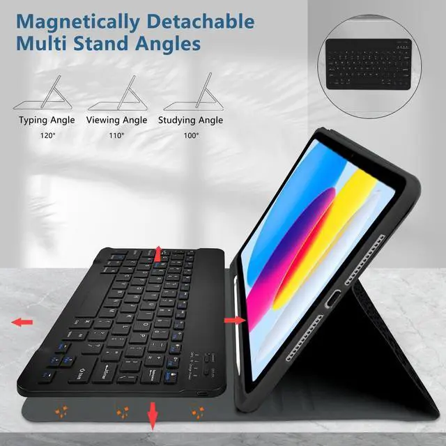 Alt view image 3 of 5 - TopPerfekt for iPad Air 11-inch (M2 2024/M3 2025) Bluetooth Keyboard Case with Screen Protector 2 Pack 9H Hardness Tempered Glass, Detachable, for iPad Air4/5th 2020/2022 10.9" -Notebook LeopardBlack