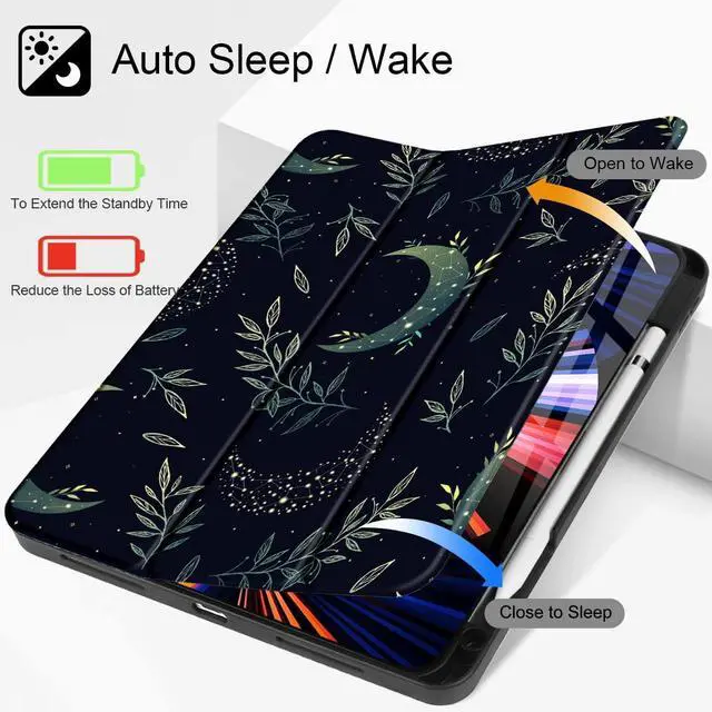 Alt view image 2 of 5 - Tuiklol Case for iPad Pro 12.9 inch Generation 6th/5th/4th/3rd 2022 2021 2020 2018 Release - Built in Pencil Holder Slim Protective Stand Back Cover with Auto Wake/Sleep iPad Cover,Green Celestial