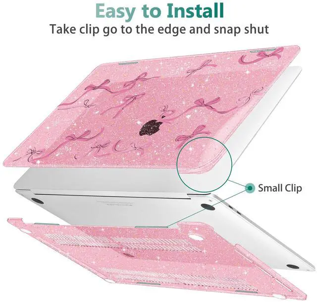 Alt view image 3 of 5 - Tuiklol Case for 2022 MacBook Pro 13 Inch M2 Clip, 2021 2020 Release M1 A2338 A2289 A2251, Hard Shell Case for MacBook Pro 13.3" with Touch Bar Fits Touch ID and Retina Display, Bow-Pink