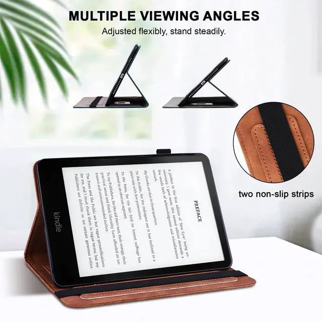 Alt view image 3 of 5 - Case for Kindle Fire HD 10 & 10 Plus (13th/11th Generation, 2023/2021) 10.1", Embossed Lace PU Leather Flip Folio Tablet Case with Elastic Band & Card Slots/Holder, Multi-Angle Stand Cover, Brown