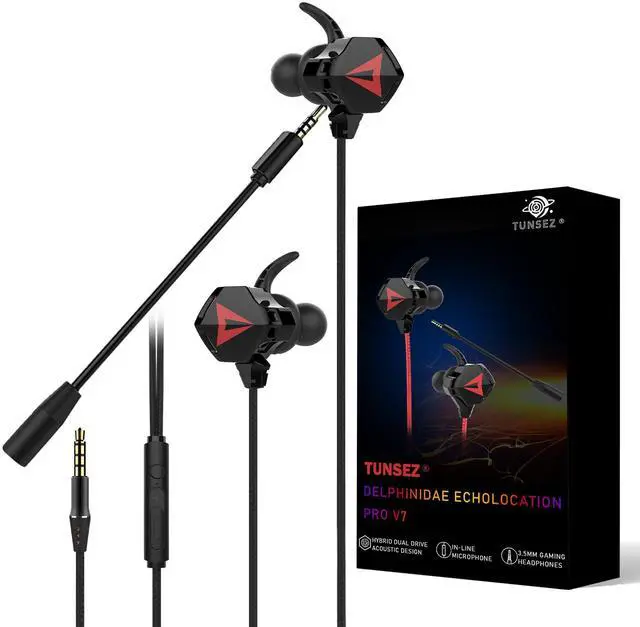 Main image of TUNSEZ HiFi Wired Earbuds, Low-Profile 90deg Plug, 3.5mm Plug, Built-in Microphone, Gaming Earbuds PC, Mobile (Black)