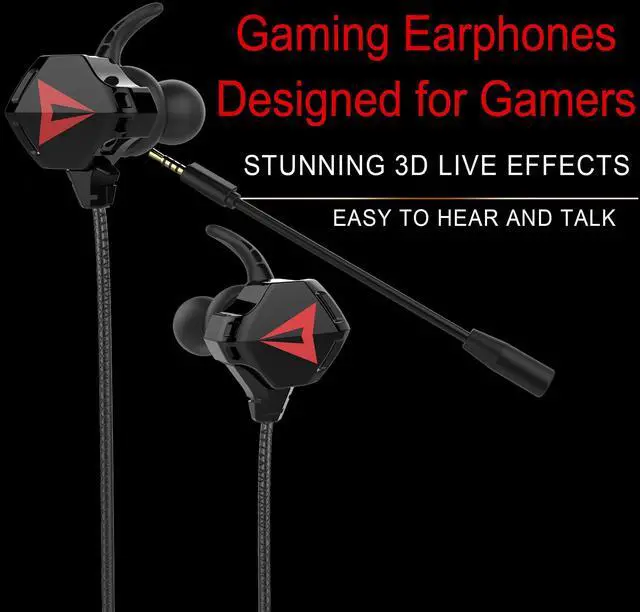 Alt view image 2 of 5 - TUNSEZ HiFi Wired Earbuds, Low-Profile 90deg Plug, 3.5mm Plug, Built-in Microphone, Gaming Earbuds PC, Mobile (Black)
