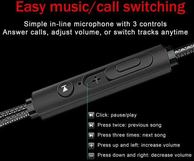Alt view image 4 of 5 - TUNSEZ HiFi Wired Earbuds, Low-Profile 90deg Plug, 3.5mm Plug, Built-in Microphone, Gaming Earbuds PC, Mobile (Black)