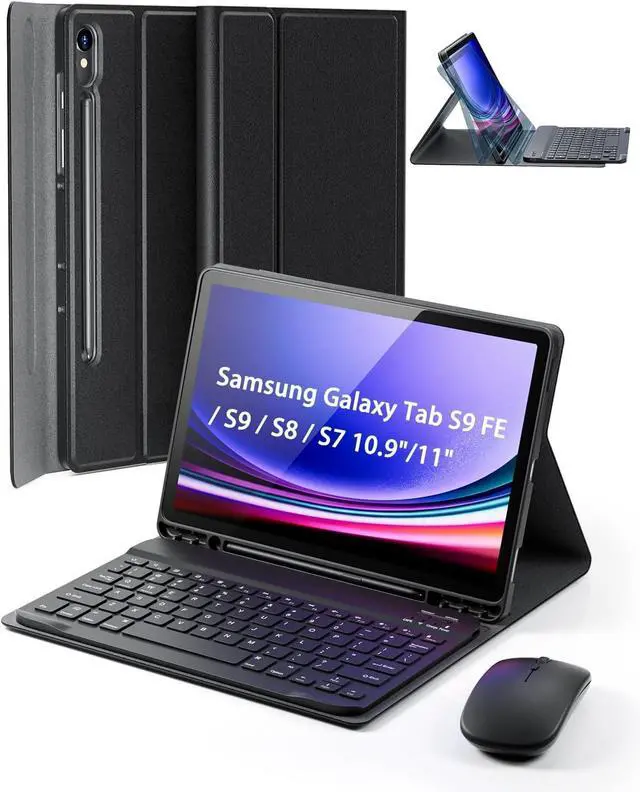 Main image of TUNKARMOR Case Keyboard for Samsung Galaxy Tab S10 FE / S9 FE / S9 / S8 / S7 10.9"/11" Built-in Pencil Holder with Mouse