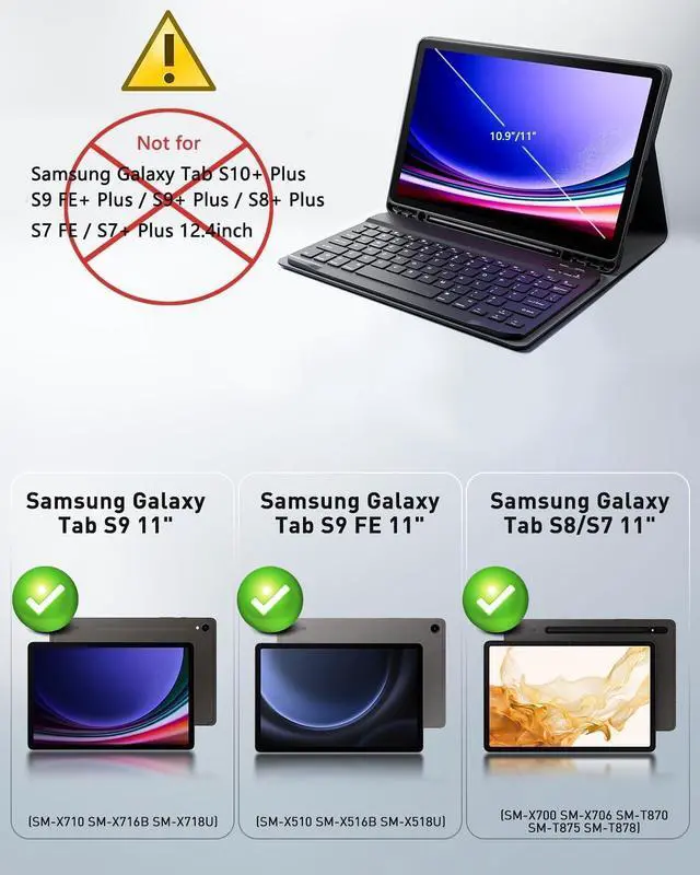 Alt view image 2 of 5 - TUNKARMOR Case Keyboard for Samsung Galaxy Tab S10 FE / S9 FE / S9 / S8 / S7 10.9"/11" Built-in Pencil Holder with Mouse