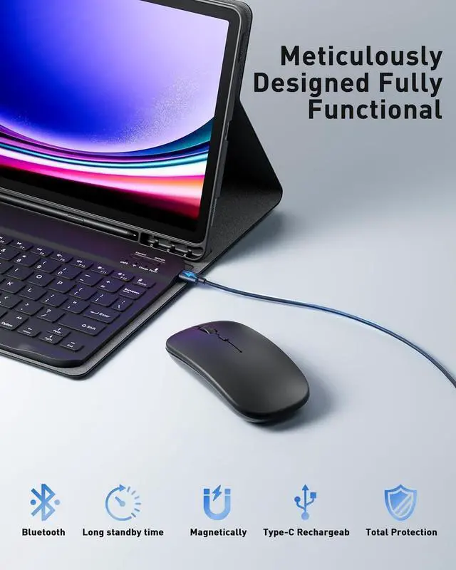 Alt view image 4 of 5 - TUNKARMOR Case Keyboard for Samsung Galaxy Tab S10 FE / S9 FE / S9 / S8 / S7 10.9"/11" Built-in Pencil Holder with Mouse