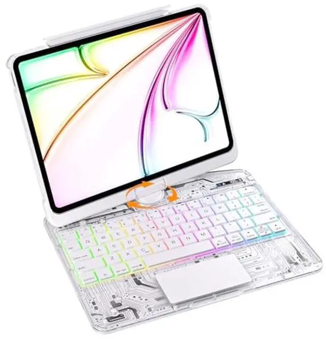 Main image of Uminy iPad Keyboard Case for 10.2 inch 9th/8th/7th Gen - 360deg Rotating Stand with 7-Color Backlight Keyboard, Transparent Protective Cover, Multi-Touch Trackpad & Pencil Holder (White)