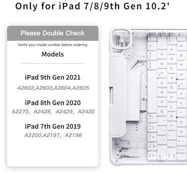Alt view image 4 of 5 - Uminy iPad Keyboard Case for 10.2 inch 9th/8th/7th Gen - 360deg Rotating Stand with 7-Color Backlight Keyboard, Transparent Protective Cover, Multi-Touch Trackpad & Pencil Holder (White)