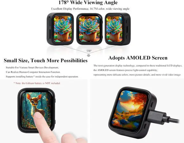 Alt view image 3 of 5 - UeeKKoo ESP32-S3 with 1.8inch AMOLED Touch Display Development Board, 32-bit LX7 Dual-Core Processor, 368x448 Pixels, Onboard Audio Codec, Support Offline Speech Recognition and AI Speech Interaction
