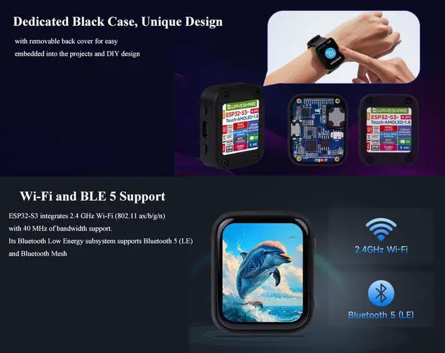 Alt view image 5 of 5 - UeeKKoo ESP32-S3 with 1.8inch AMOLED Touch Display Development Board, 32-bit LX7 Dual-Core Processor, 368x448 Pixels, Onboard Audio Codec, Support Offline Speech Recognition and AI Speech Interaction