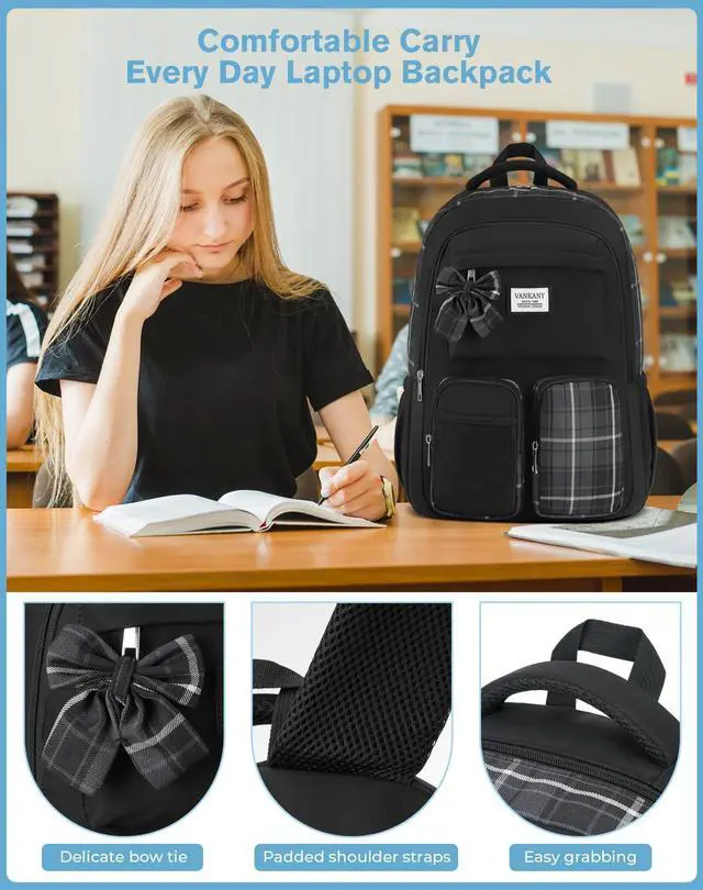 Alt view image 4 of 5 - VANKANY Laptop Backpack for Women College Students, Kids School Backpack Bookbag for Highschool Teen Girls Mochilas para Mujer, Black