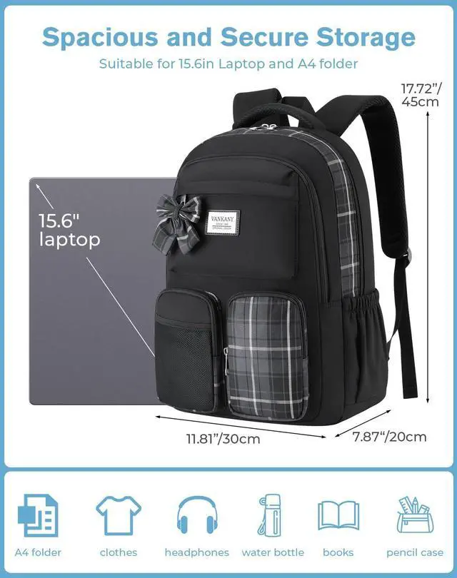 Alt view image 5 of 5 - VANKANY Laptop Backpack for Women College Students, Kids School Backpack Bookbag for Highschool Teen Girls Mochilas para Mujer, Black