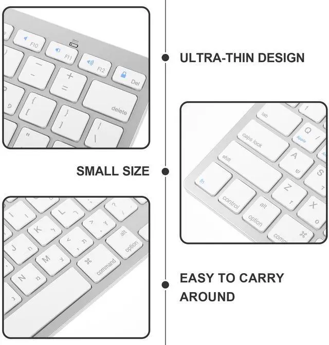 Alt view image 4 of 5 - Hebrew Keyboard,Wireless Computer Silent Keyboard Ultra Slim Compact Keyboard for Laptop Computer (White)