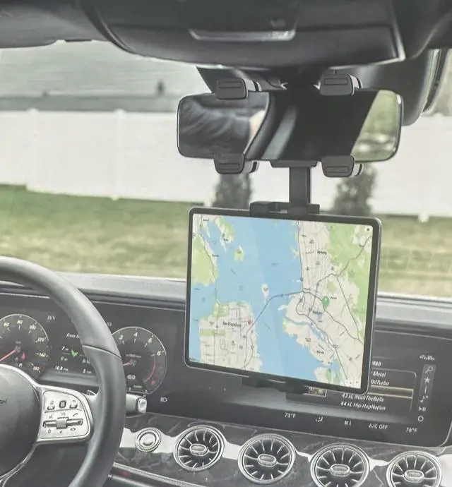 Main image of Tablet Holder for Car Rearview Mirror - Upgraded Wider Clip [Large Mirrors Friendly] Rear View Mirror Tablet Car Mount, 360deg Rotatable and Retractable, for iPad Pro Air Mini, Galaxy, 4.7-13" Devices