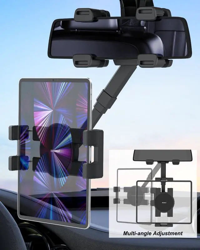 Alt view image 5 of 5 - Tablet Holder for Car Rearview Mirror - Upgraded Wider Clip [Large Mirrors Friendly] Rear View Mirror Tablet Car Mount, 360deg Rotatable and Retractable, for iPad Pro Air Mini, Galaxy, 4.7-13" Devices
