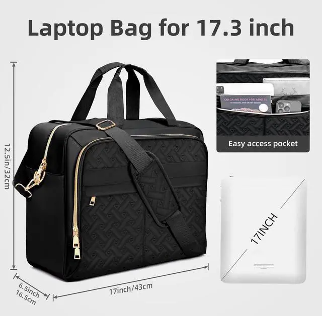Alt view image 3 of 5 - WIRABO Laptop Bag for Women 17 Inch, Laptop Briefcase for Women, Large Computer Bag Messenger Work Office Travel Business Black-heart