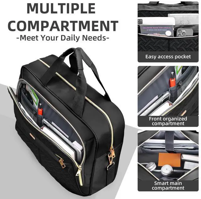 Alt view image 4 of 5 - WIRABO Laptop Bag for Women 17 Inch, Laptop Briefcase for Women, Large Computer Bag Messenger Work Office Travel Business Black-heart