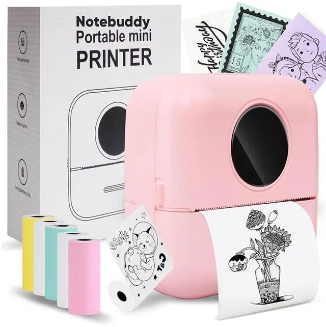 Main image of Mini Printer -Label Maker with 10 Rolls Paper, Sticker Printer Machine, Inkless Portable Study Printer for Anatomical Diagram, Pictures, Journals, Receipts, Compatible with Phone & Tablet, Pink