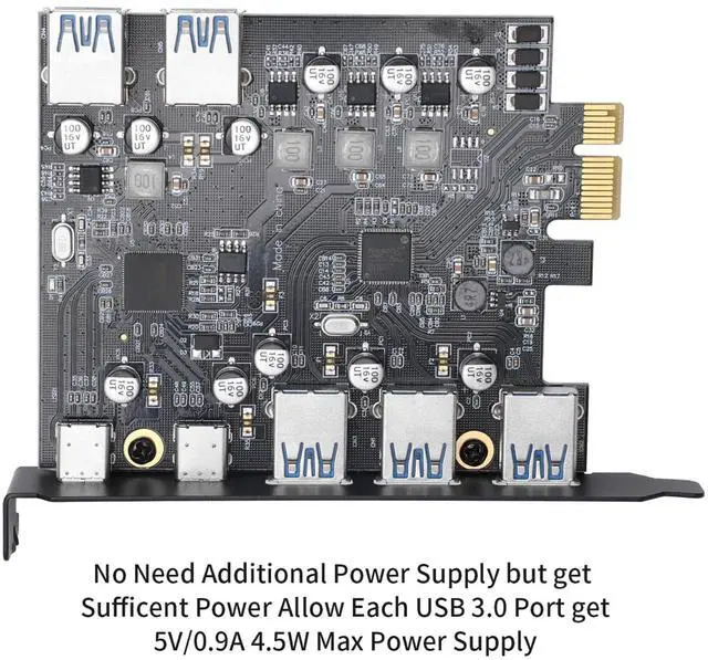 Alt view image 3 of 5 - XRIKUI PCIe to USB 3.0 5X USB-A and 2X USB-C Ports Expansion Card,PCI Express Internal USB 3 Hub Converter for Desktop PCS Riser Card