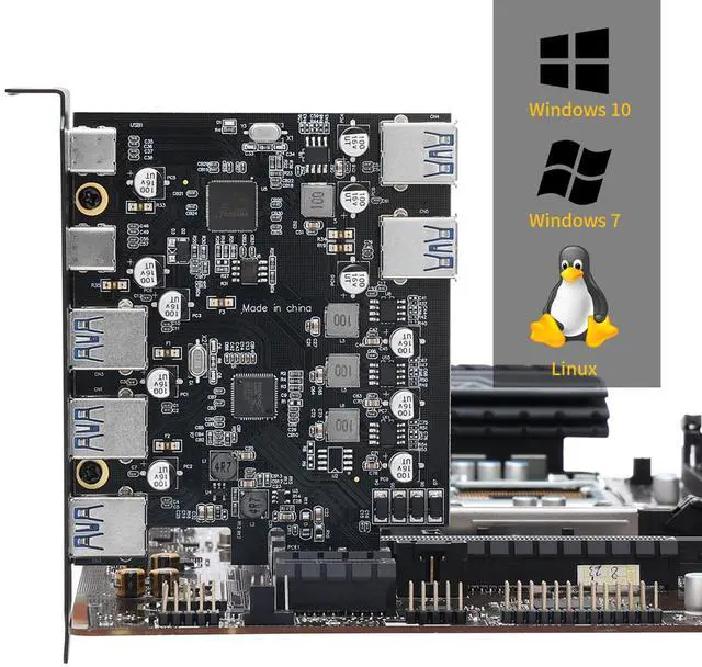 Alt view image 4 of 5 - XRIKUI PCIe to USB 3.0 5X USB-A and 2X USB-C Ports Expansion Card,PCI Express Internal USB 3 Hub Converter for Desktop PCS Riser Card