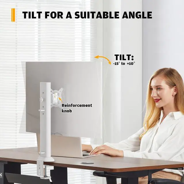 Alt view image 3 of 5 - Single Desk Monitor Arm Mount Stand Fit for 13 inch to 32 inch Flat Curved Computer Screen with Swivel, Height Adjustable, Rotation,Holds up to 77lbs, White