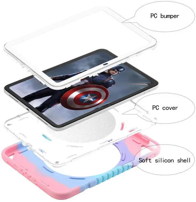 Alt view image 3 of 5 - XZC Case for iPad (A16) 11th Generation 11 Inch 2025/ iPad 10th Generation 10.9 Inch 2022 Heavy Duty Shockproof Rugged Cover with Rotating Stand/Pencil Holder/Carrying Shoulder Strap (Pink)