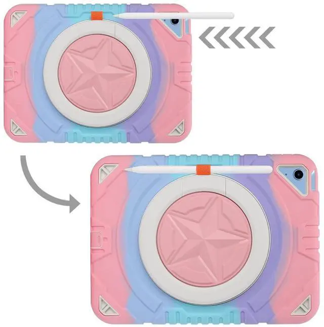 Alt view image 5 of 5 - XZC Case for iPad (A16) 11th Generation 11 Inch 2025/ iPad 10th Generation 10.9 Inch 2022 Heavy Duty Shockproof Rugged Cover with Rotating Stand/Pencil Holder/Carrying Shoulder Strap (Pink)