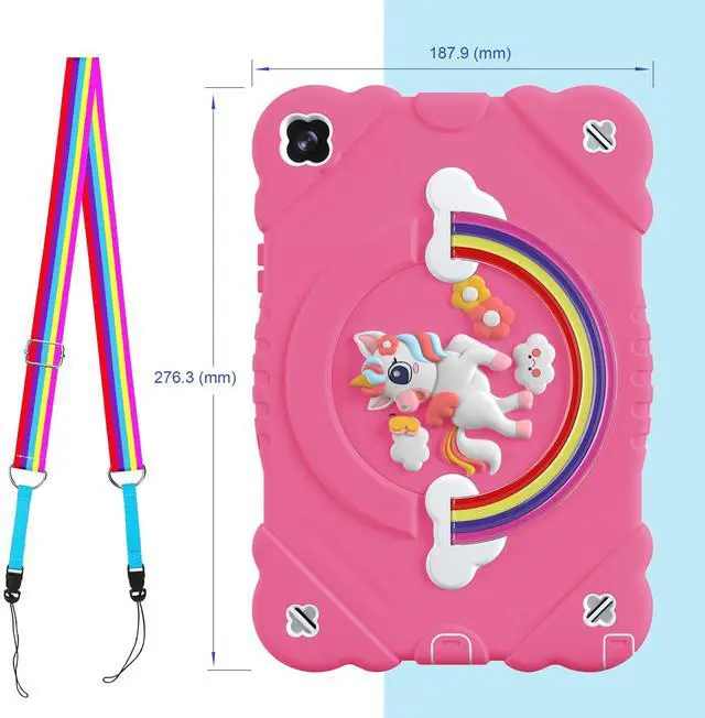 Alt view image 4 of 5 - XZC Case for Samsung Galaxy Tab A9+/ A9 Plus Case 11" 2023 (SM-X210/X216/X218), Unicorn Heavy Duty Shockproof Protective Case with Stand/Shoulder Strap for Kids Girls Women (Rose)