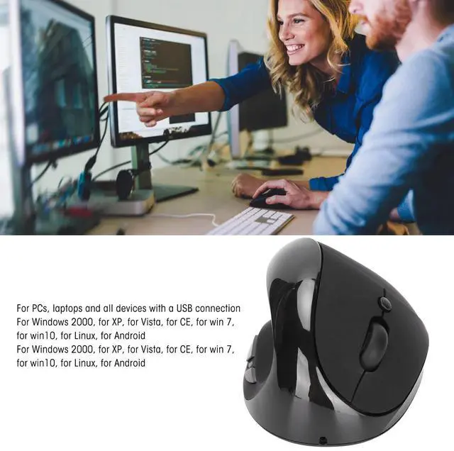Alt view image 2 of 5 - Left Handed Mouse, 2.4G Wire less Vertical Ergonomic Mouse, 800/1200/1600 DPI Adjustable, Rechargeable Optical Mouse with USB Receiver, for Laptop Computer PC Desktop (Black)