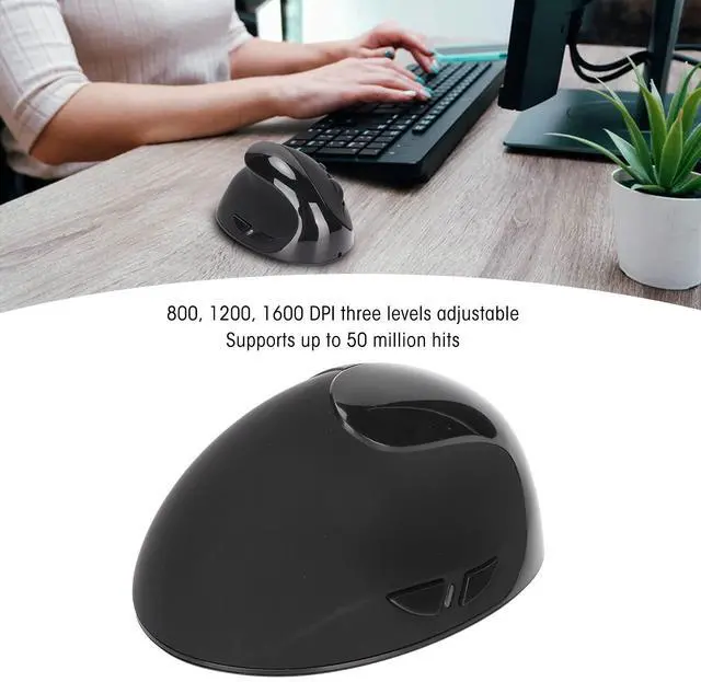 Alt view image 3 of 5 - Left Handed Mouse, 2.4G Wire less Vertical Ergonomic Mouse, 800/1200/1600 DPI Adjustable, Rechargeable Optical Mouse with USB Receiver, for Laptop Computer PC Desktop (Black)