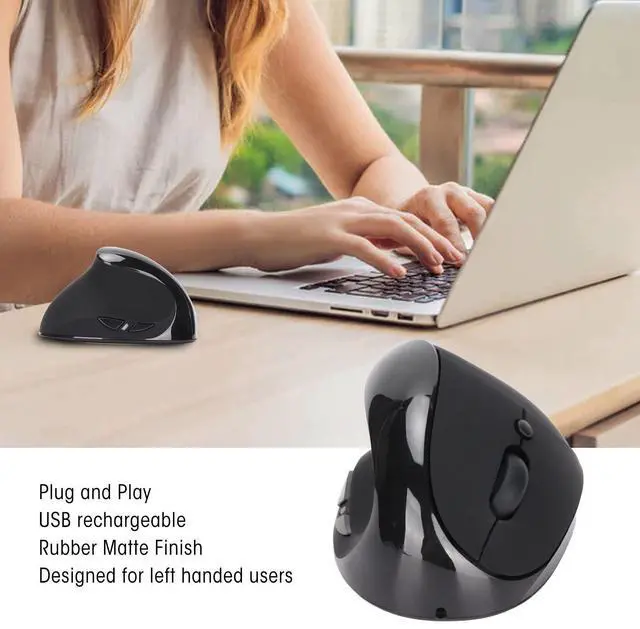 Alt view image 4 of 5 - Left Handed Mouse, 2.4G Wire less Vertical Ergonomic Mouse, 800/1200/1600 DPI Adjustable, Rechargeable Optical Mouse with USB Receiver, for Laptop Computer PC Desktop (Black)