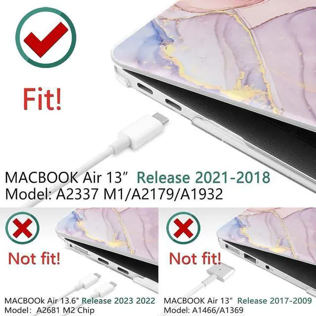 Alt view image 3 of 5 - Yicomon Compatible with MacBook Air 13 inch Case 2020 2021 M1 A2337 A2179 A1932, Plastic Hard Shell Case for Mac Air 13 with Touch ID (2018-2021) - Pink Marble