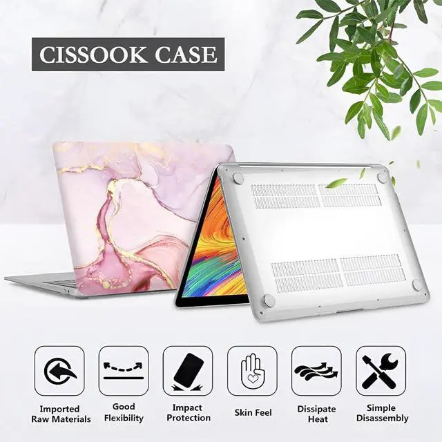Alt view image 4 of 5 - Yicomon Compatible with MacBook Air 13 inch Case 2020 2021 M1 A2337 A2179 A1932, Plastic Hard Shell Case for Mac Air 13 with Touch ID (2018-2021) - Pink Marble