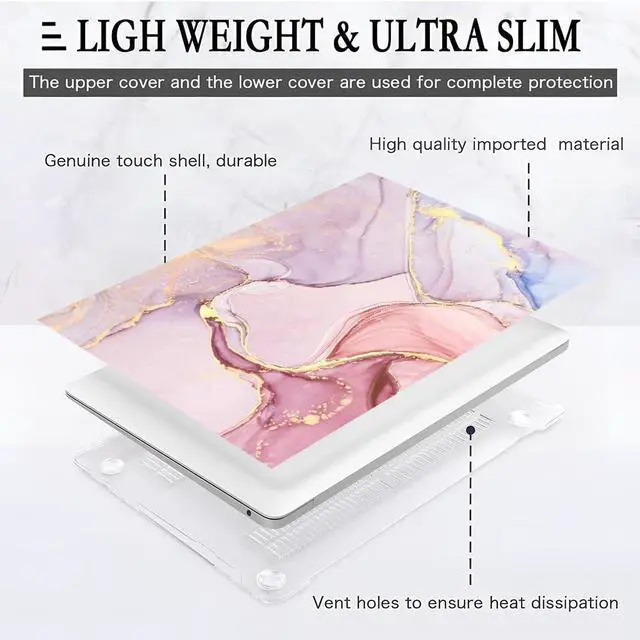 Alt view image 5 of 5 - Yicomon Compatible with MacBook Air 13 inch Case 2020 2021 M1 A2337 A2179 A1932, Plastic Hard Shell Case for Mac Air 13 with Touch ID (2018-2021) - Pink Marble