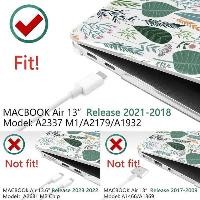 Alt view image 3 of 5 - Yicomon Compatible with MacBook Air 13 inch Case 2020 2021 M1 A2337 A2179 A1932, Plastic Hard Shell Case for Mac Air 13 with Touch ID (2018-2021) - Green Leaves Tropical