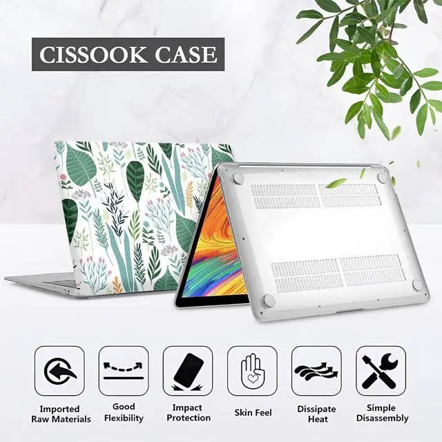 Alt view image 4 of 5 - Yicomon Compatible with MacBook Air 13 inch Case 2020 2021 M1 A2337 A2179 A1932, Plastic Hard Shell Case for Mac Air 13 with Touch ID (2018-2021) - Green Leaves Tropical