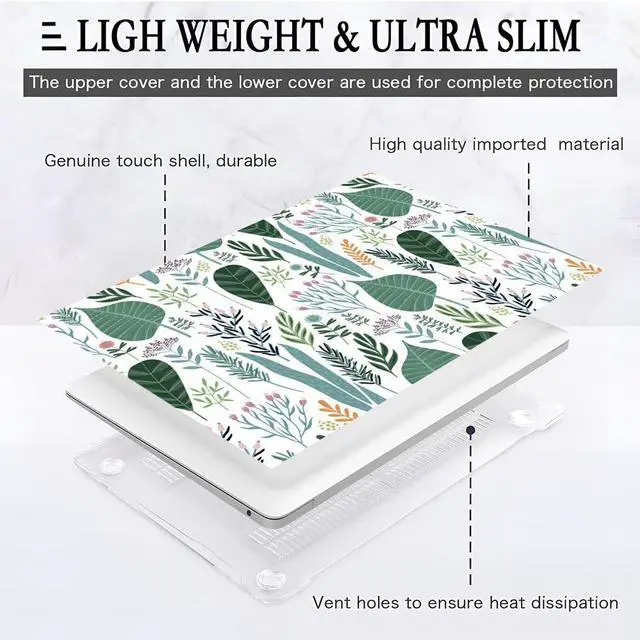 Alt view image 5 of 5 - Yicomon Compatible with MacBook Air 13 inch Case 2020 2021 M1 A2337 A2179 A1932, Plastic Hard Shell Case for Mac Air 13 with Touch ID (2018-2021) - Green Leaves Tropical