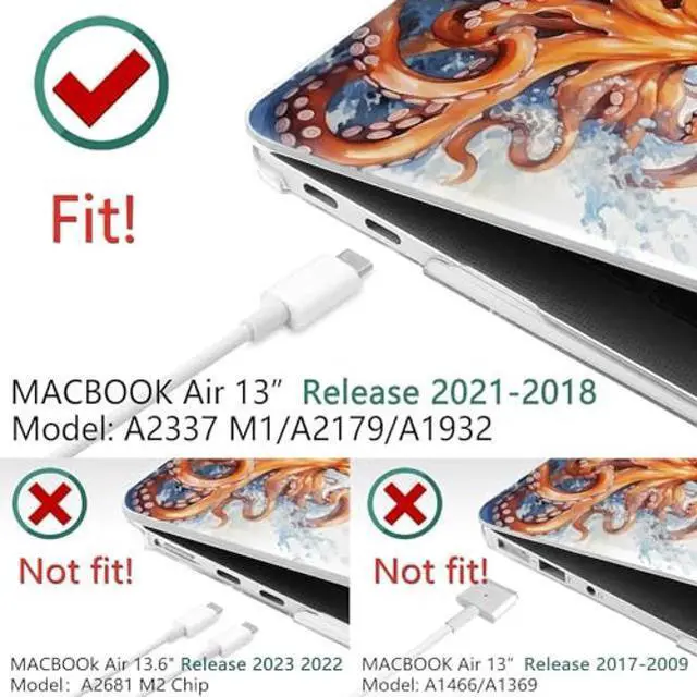Alt view image 3 of 5 - Yicomon Compatible with MacBook Air 13 inch Case 2020 2021 M1 A2337 A2179 A1932, Plastic Hard Shell Case for Mac Air 13 with Touch ID (2018-2021) - Orange Octopus Sea Water Flying Eagle