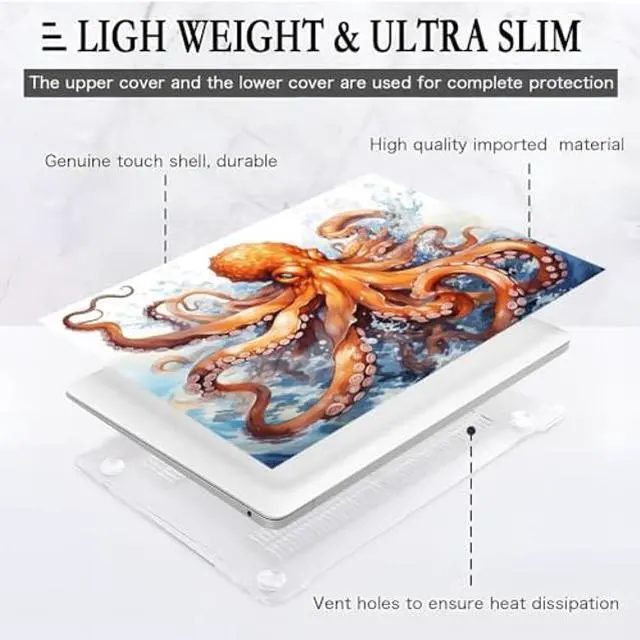Alt view image 4 of 5 - Yicomon Compatible with MacBook Air 13 inch Case 2020 2021 M1 A2337 A2179 A1932, Plastic Hard Shell Case for Mac Air 13 with Touch ID (2018-2021) - Orange Octopus Sea Water Flying Eagle