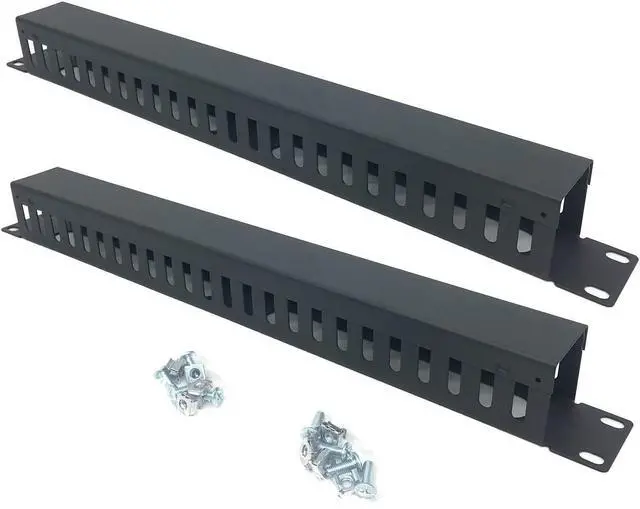 Main image of QiaoYoubang 2 Pack 1U 19 Inch Cable Manager Horizontal Rack Mount 24 Slot Metal Finger Duct Wire Organizer with Cover and Mounting Screws for Server Rack, Black(24S2P)