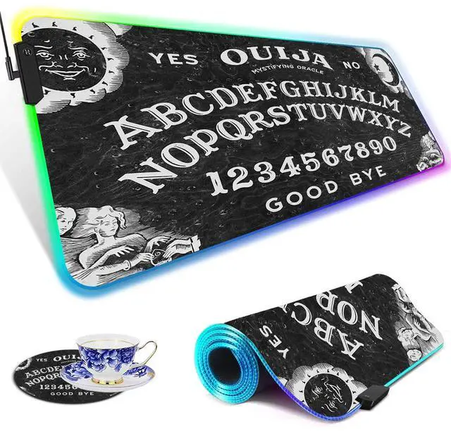 Main image of Yuxcfhjfe RGB Gaming Mouse Pad, Large, Multi-colored, Fabric (Surface), Rubber (Base), Ouija Board Theme, LED Light-up, Non-Slip, Great for Gamers