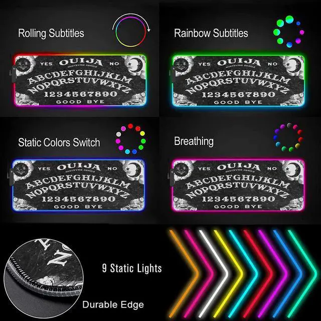 Alt view image 2 of 5 - Yuxcfhjfe RGB Gaming Mouse Pad, Large, Multi-colored, Fabric (Surface), Rubber (Base), Ouija Board Theme, LED Light-up, Non-Slip, Great for Gamers