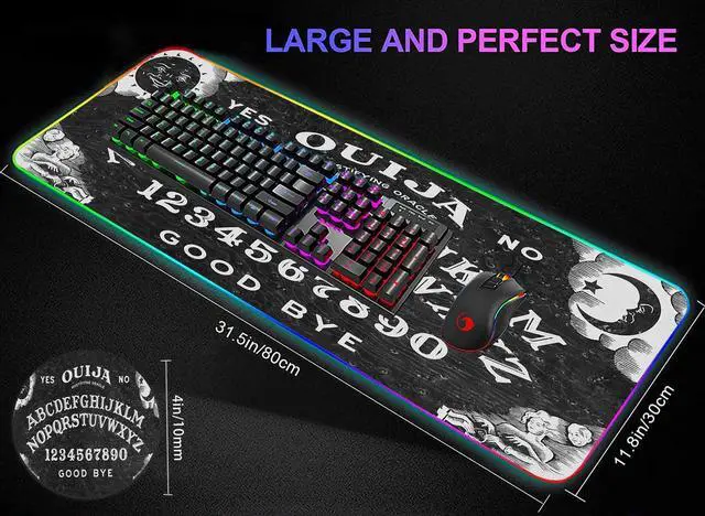 Alt view image 3 of 5 - Yuxcfhjfe RGB Gaming Mouse Pad, Large, Multi-colored, Fabric (Surface), Rubber (Base), Ouija Board Theme, LED Light-up, Non-Slip, Great for Gamers