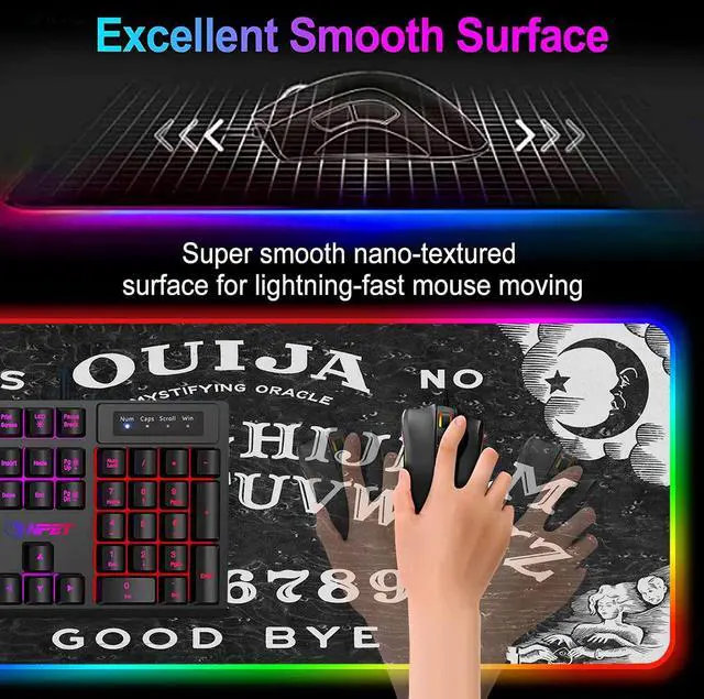 Alt view image 4 of 5 - Yuxcfhjfe RGB Gaming Mouse Pad, Large, Multi-colored, Fabric (Surface), Rubber (Base), Ouija Board Theme, LED Light-up, Non-Slip, Great for Gamers