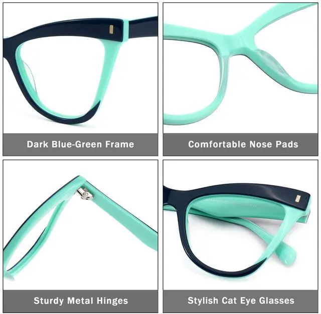 Alt view image 3 of 5 - Zeelool Women's Chic Acetate Oversized Cat Eye Blue Light Blocking Glasses Two-tone Eyewear Silke ZJGA536976-02 Blue