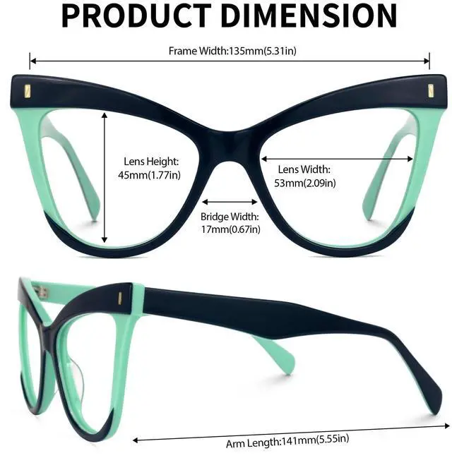 Alt view image 4 of 5 - Zeelool Women's Chic Acetate Oversized Cat Eye Blue Light Blocking Glasses Two-tone Eyewear Silke ZJGA536976-02 Blue