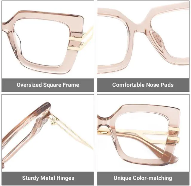 Alt view image 5 of 5 - Zeelool Oversized Square Blue Light Blocking Glasses for Women ZJGX444789-03 Champagne