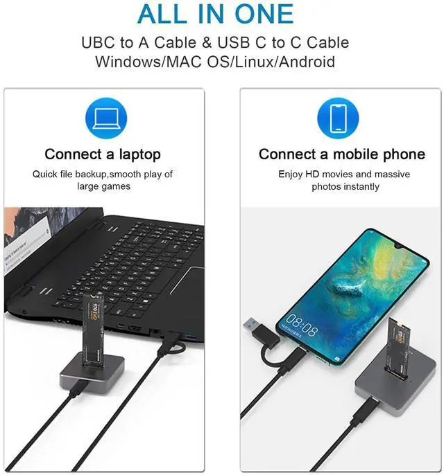 Alt view image 4 of 5 - Zoravson M.2 NVME SATA SSD Enclosure Adapter, USB 3.1 Gen 2 10Gbps, Aluminum External Hard Drive Adapters and Reader for 2230 2242 2260 2280 for Win/OSX/Linux System, Capacity 2TB